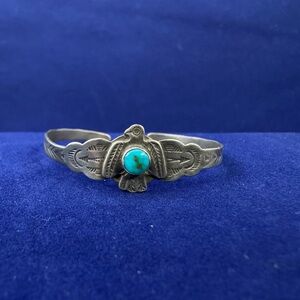 Vintage Fred Harvey Era Sterling Silver Turquoise Child Cuff Bracelet 4"